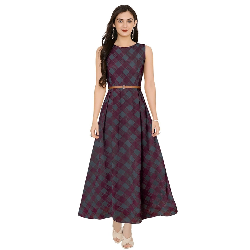 Women's Georgette Western Wear Flare Long Gown (Maroon)