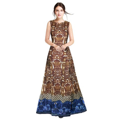 Women's Banglory Satin Silk Western Wear Flare Long Gown (Blue)