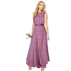 Women's American Crepe Western Wear Flare Long Gown (Pink)