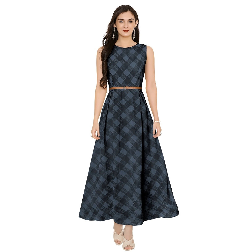 Women's Georgette Western Wear Flare Long Gown (Black)