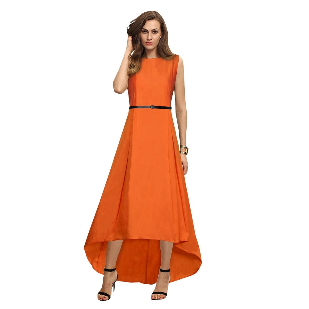 Women's Taffeta Silk Western Wear Flare Long Gown (Orange)