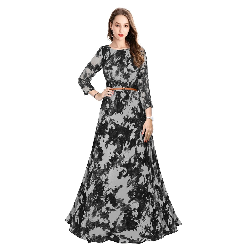 Women's Georgette Western Wear Flare Long Gown (Black)