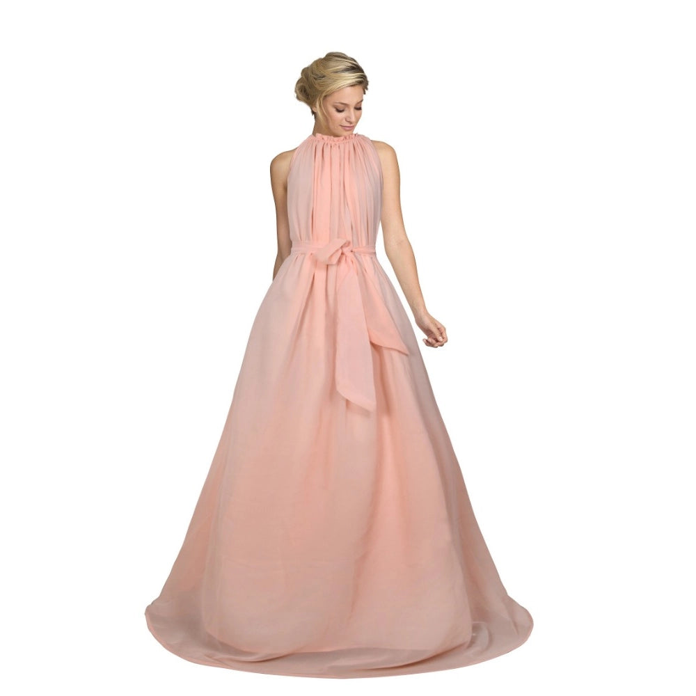 Women's Georgette Western Wear Flare Long Gown (Peach)