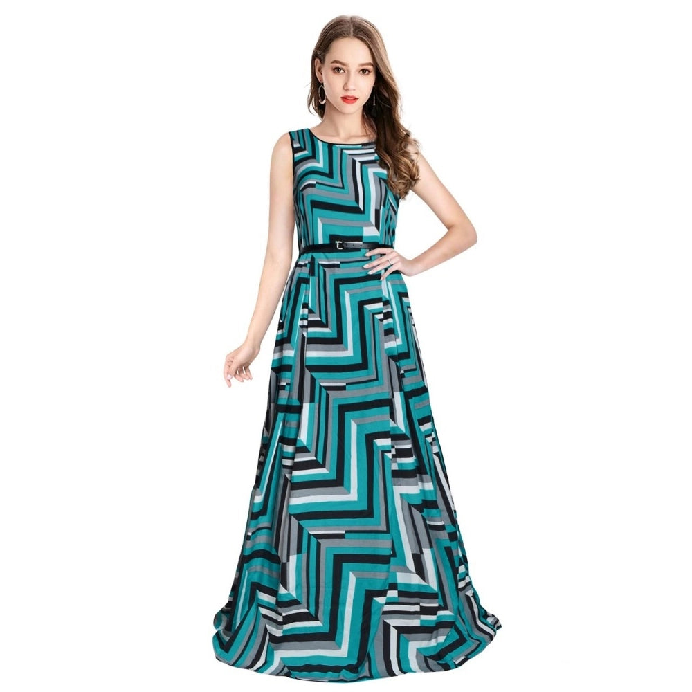 Women's American Crepe Western Wear Flare Long Gown (Green)