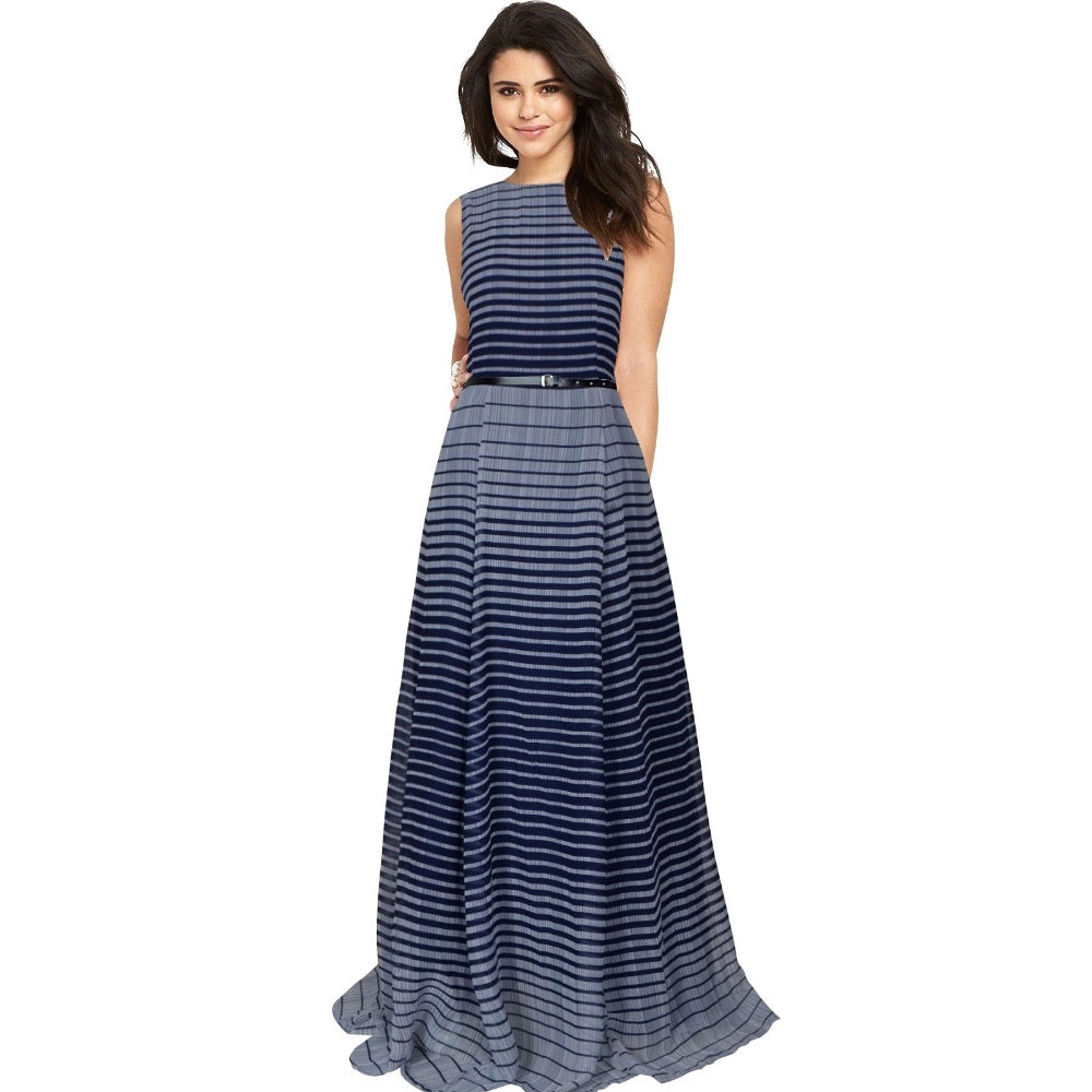 Women's Georgette Western Wear Flare Long Gown (Blue)