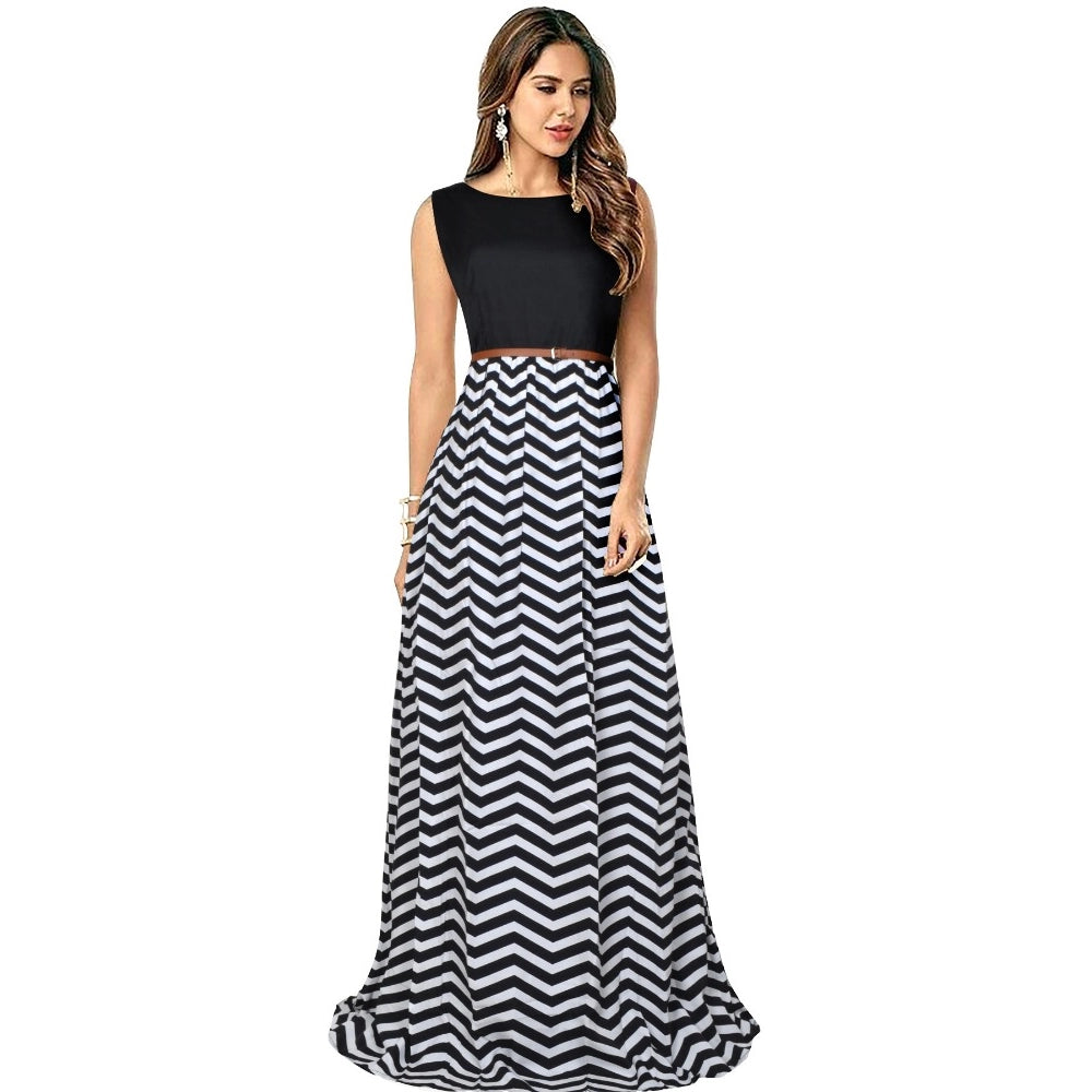 Women's Taffeta Western Wear Flare Long Gown (Black)