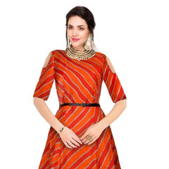 Women's Banglory Satin Silk Western Wear Flare Long Gown (Orange)