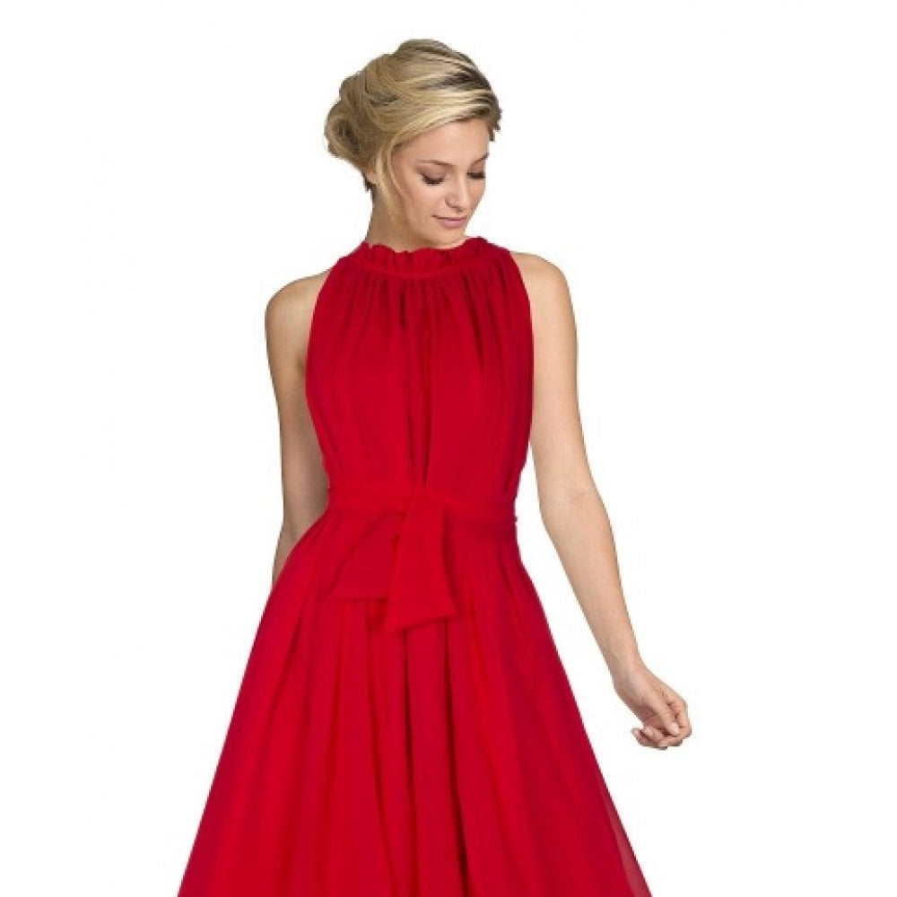 Women's Georgette Western Wear Flare Long Gown (Red)