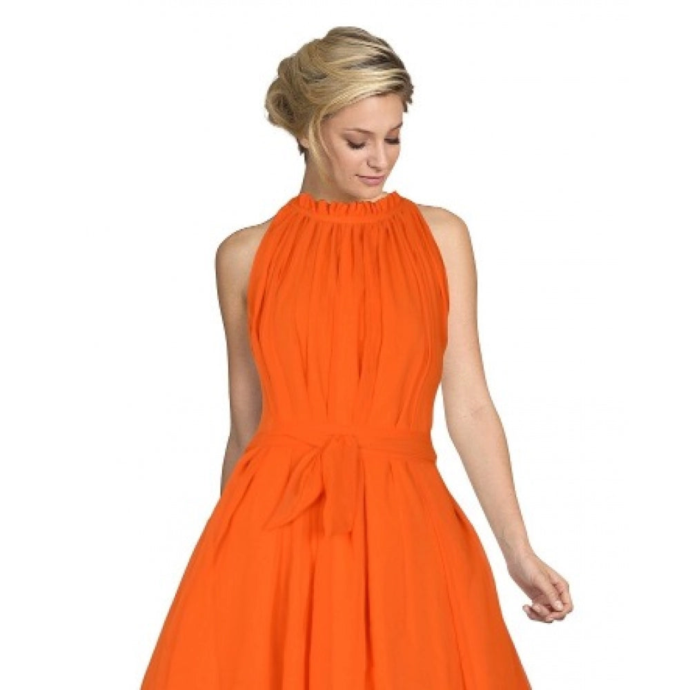 Women's Georgette Western Wear Flare Long Gown (Orange)