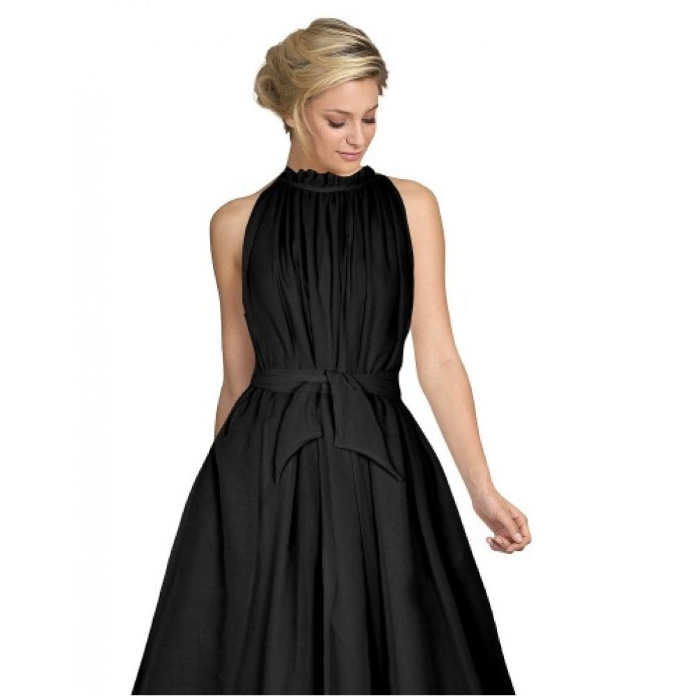 Women's Georgette Western Wear Flare Long Gown (Black)