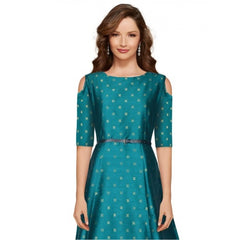 Women's Jquared with Taffeta Silk Western Wear Flare Long Gown (Sea Green)