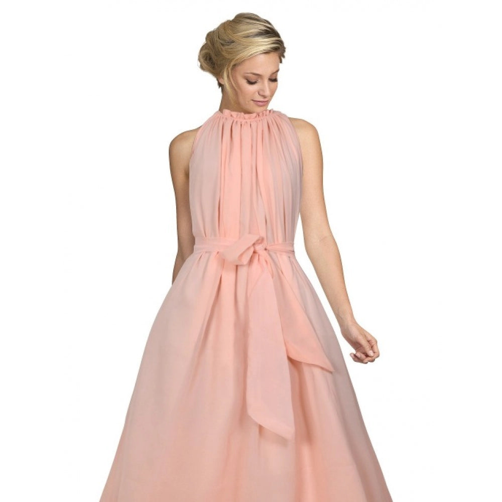 Women's Georgette Western Wear Flare Long Gown (Peach)