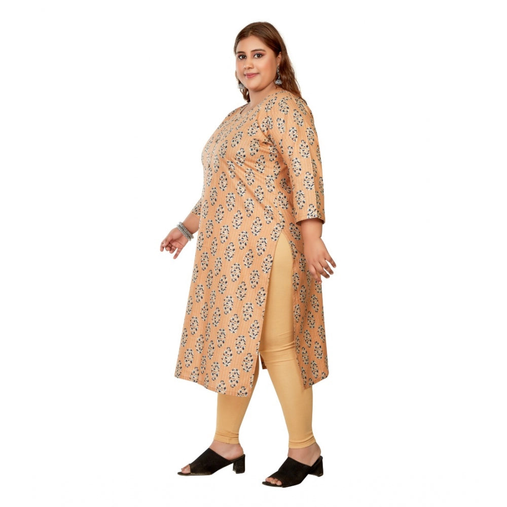 Women's Casual 3/4th Sleeve Golden Foil Printed Pure Cotton Straight Kurti (Light Orange)