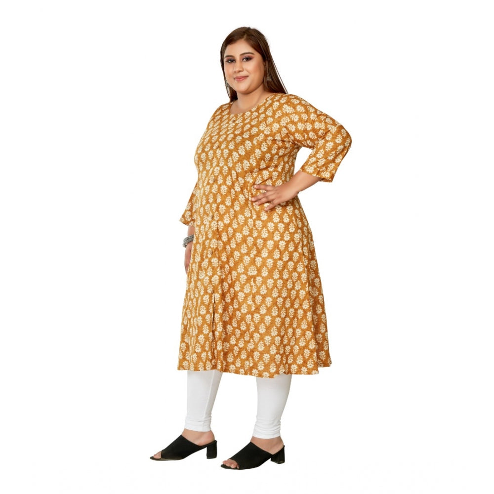 Women's Casual 3/4th Sleeve Printed Pure Cotton Prince Cut A-Line Kurti (Mustard)