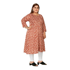 Women's Casual 3/4th Sleeve Printed Pure Cotton Prince Cut A-Line Kurti (Red)