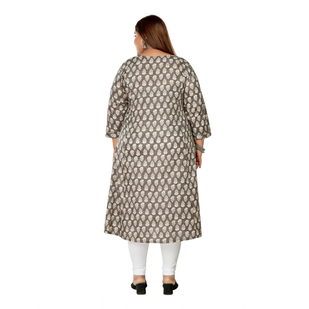 Women's Casual 3/4th Sleeve Printed Pure Cotton Prince Cut A-Line Kurti (Grey)