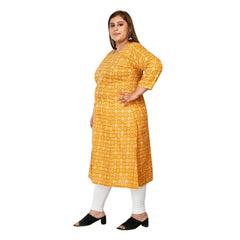 Women's Casual 3/4th Sleeve Regular Printed Pure Cotton Prince Cut A-Line Kurti (Yellow)