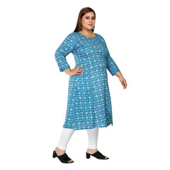 Women's Casual 3/4th Sleeve Regular Printed Pure Cotton Prince Cut A-Line Kurti (Blue)