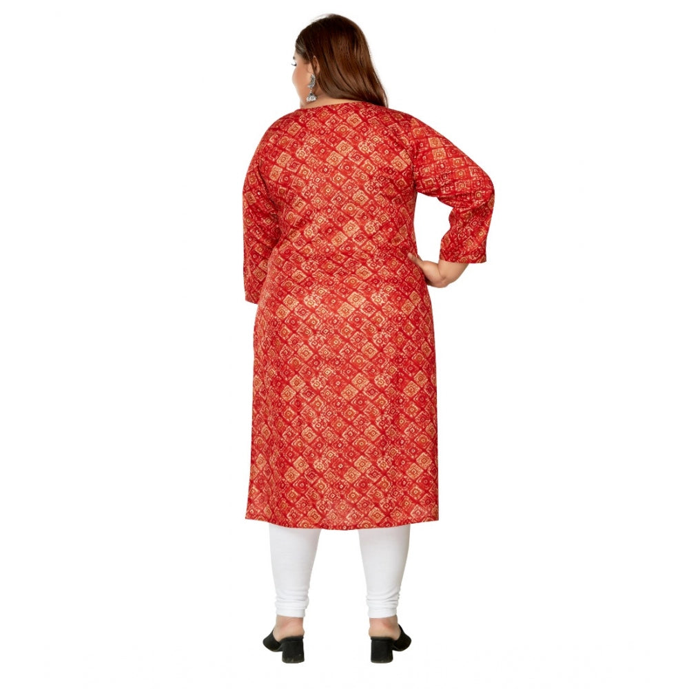 Women's Casual 3/4th Sleeve Golden Foil Printed Capsule Cotton Straight Kurti (Red)