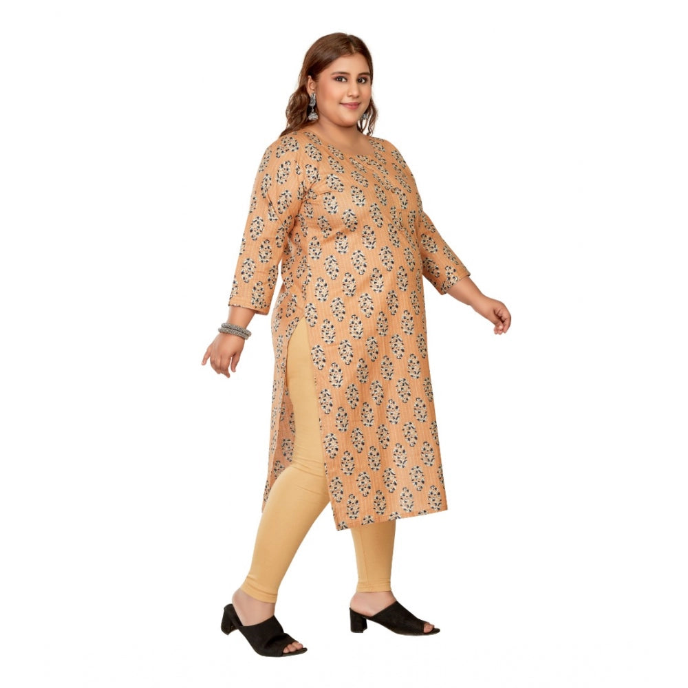 Women's Casual 3/4th Sleeve Golden Foil Printed Pure Cotton Straight Kurti (Light Orange)