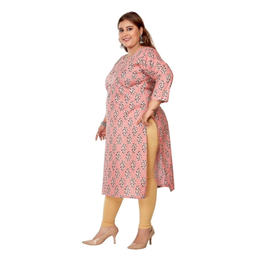 Women's Casual 3/4th Sleeve Golden Foil Printed Pure Cotton Straight Kurti (Coral Pink)