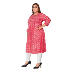 Women's Casual 3/4th Sleeve Regular Printed Pure Cotton Prince Cut A-Line Kurti (Pink)