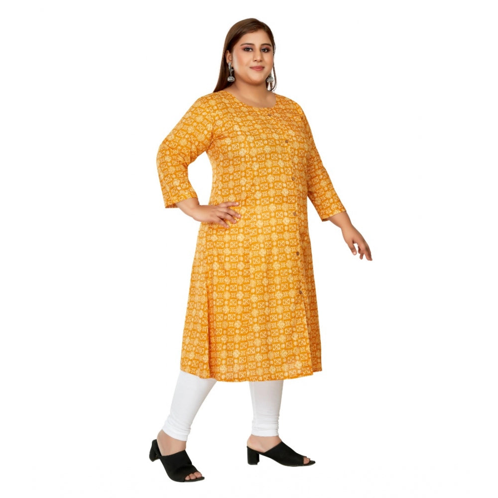 Women's Casual 3/4th Sleeve Regular Printed Pure Cotton Prince Cut A-Line Kurti (Yellow)