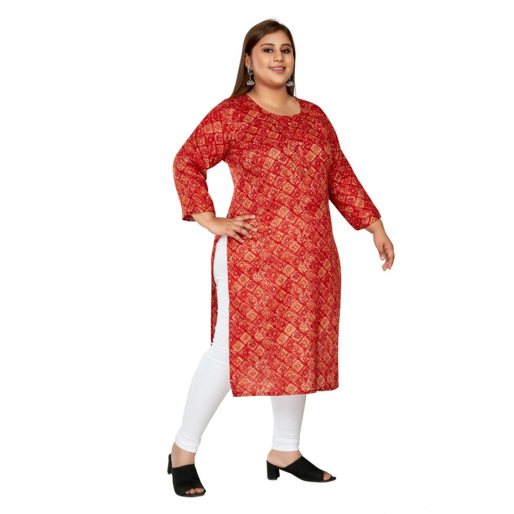 Women's Casual 3/4th Sleeve Golden Foil Printed Capsule Cotton Straight Kurti (Red)