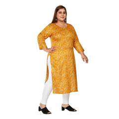 Women's Casual 3/4th Sleeve Golden Foil Printed Capsule Cotton Straight Kurti (Yellow)