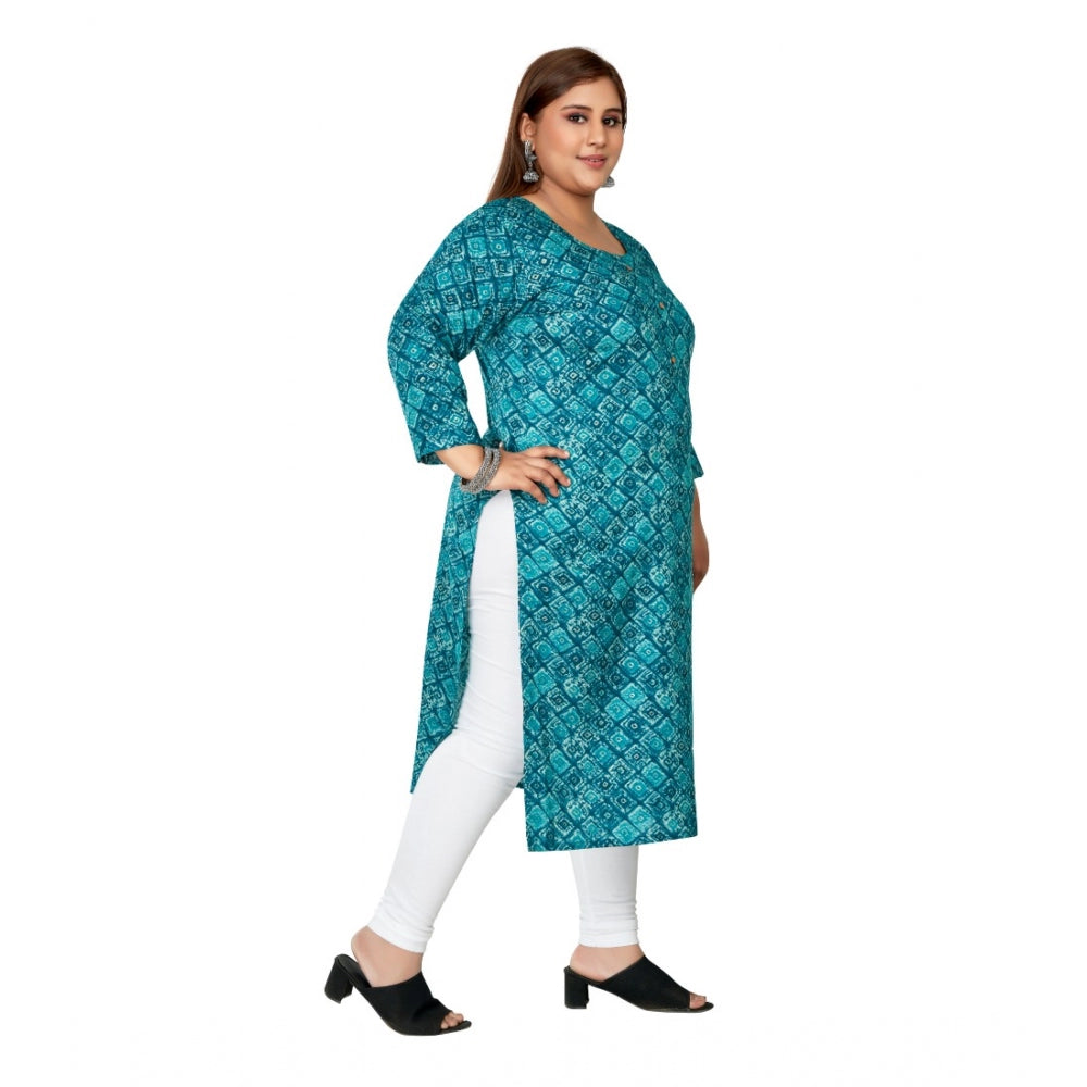 Women's Casual 3/4th Sleeve Golden Foil Printed Capsule Cotton Straight Kurti (Green)