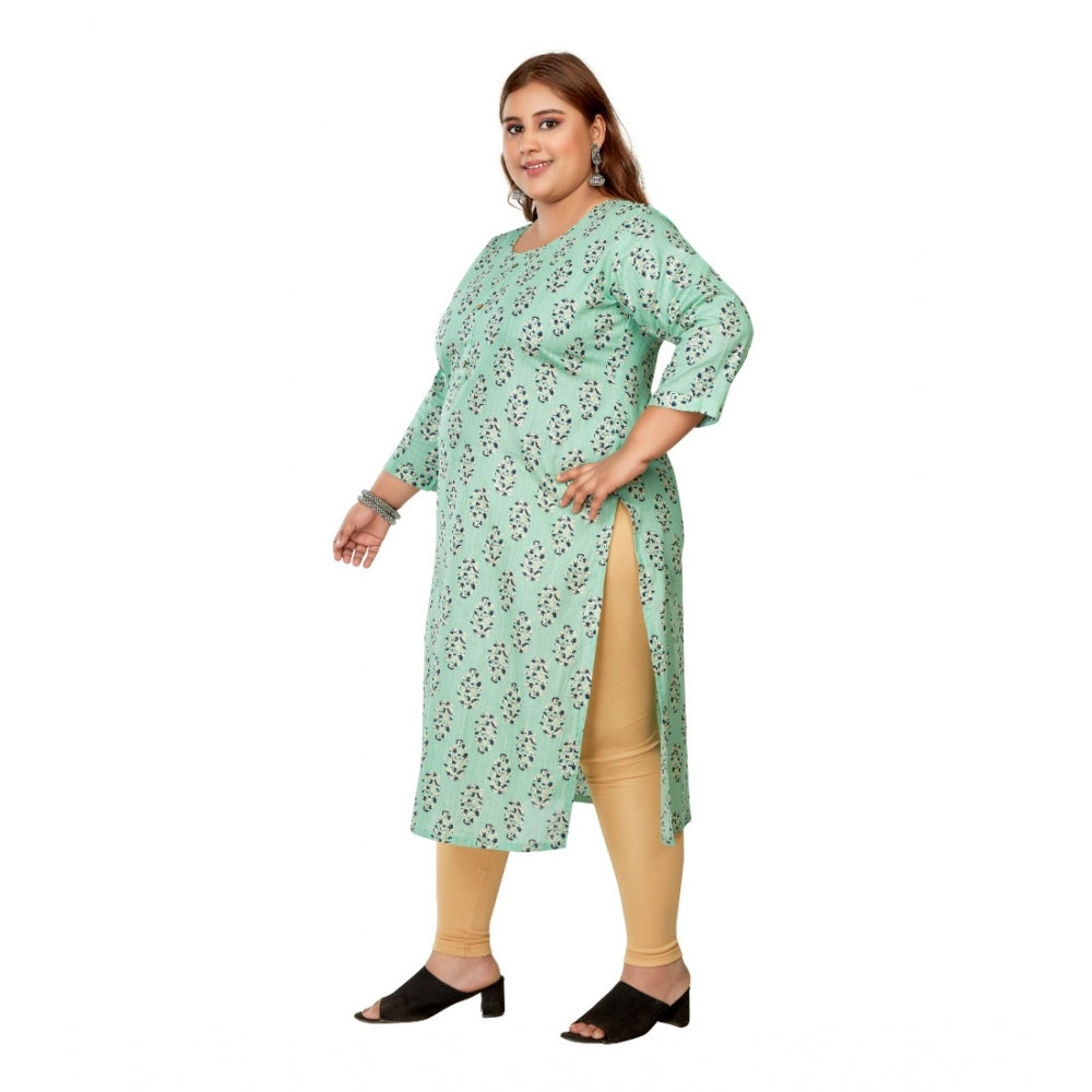 Women's Casual 3/4th Sleeve Golden Foil Printed Pure Cotton Straight Kurti (Pista Green)