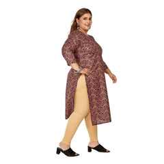 Women's Casual 3/4th Sleeve Golden Foil Printed Capsule Cotton Straight Kurti (Maroon)