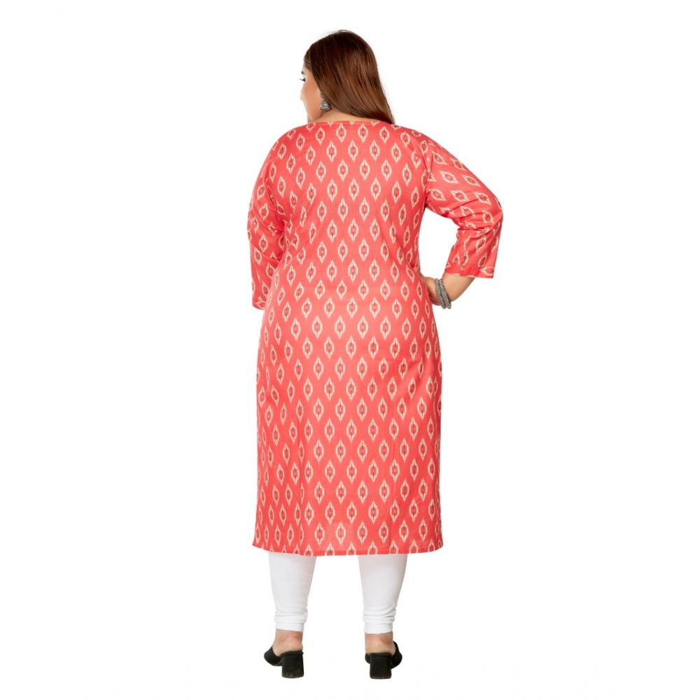 Women's Casual 3/4th Sleeve Ikkat Printed Pure Cotton Straight Kurti (Pink)