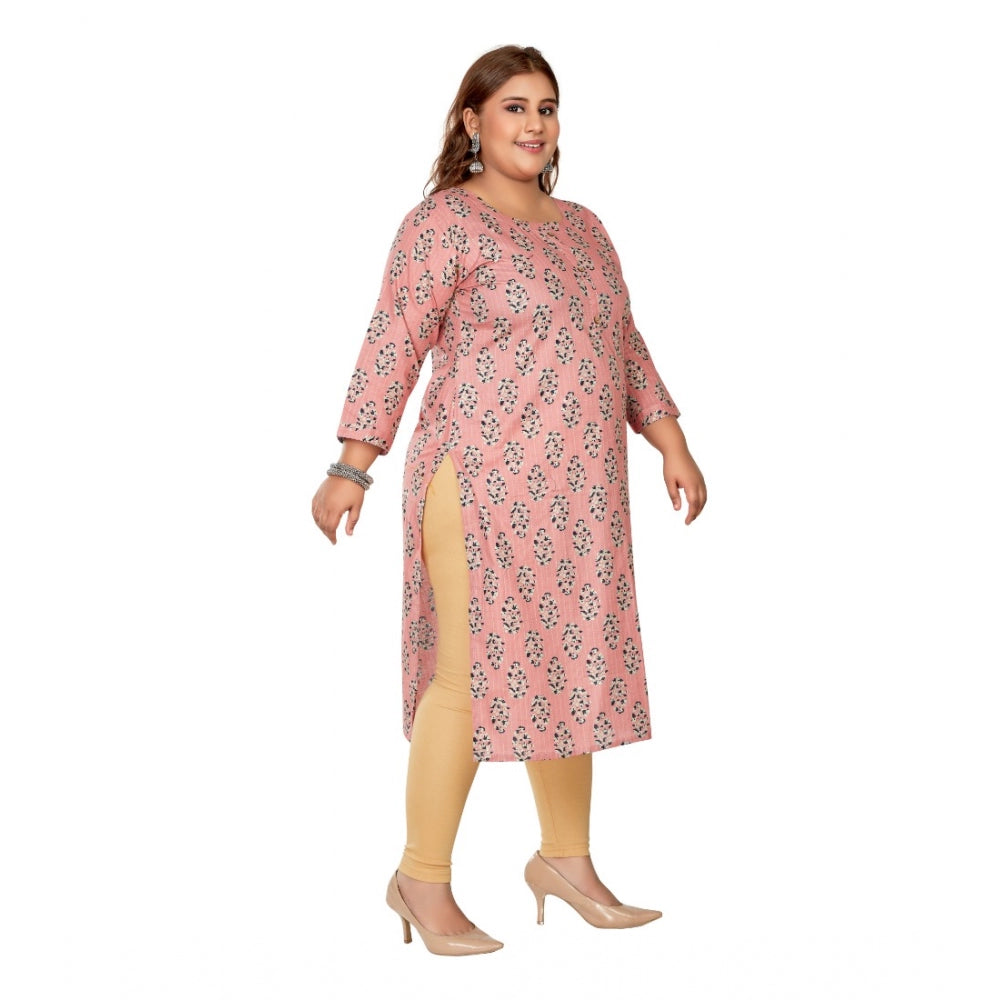 Women's Casual 3/4th Sleeve Golden Foil Printed Pure Cotton Straight Kurti (Coral Pink)