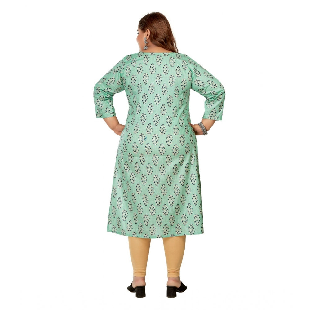 Women's Casual 3/4th Sleeve Golden Foil Printed Pure Cotton Straight Kurti (Pista Green)