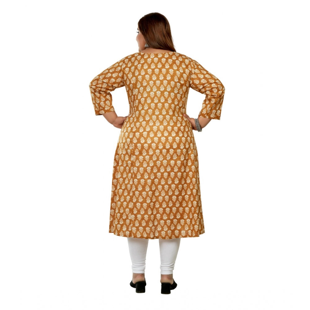 Women's Casual 3/4th Sleeve Printed Pure Cotton Prince Cut A-Line Kurti (Mustard)