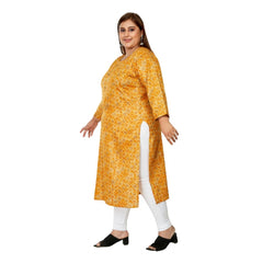 Women's Casual 3/4th Sleeve Golden Foil Printed Capsule Cotton Straight Kurti (Yellow)