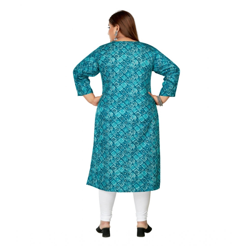 Women's Casual 3/4th Sleeve Golden Foil Printed Capsule Cotton Straight Kurti (Green)