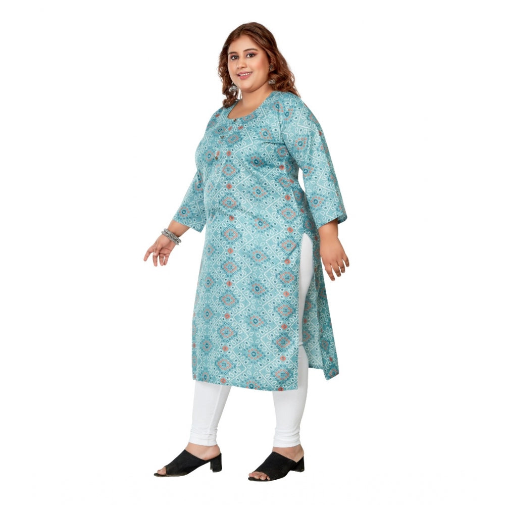 Women's Casual 3/4th Sleeve Golden Foil Printed Rayon Straight Kurti (Blue)