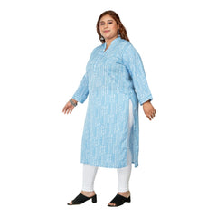 Women's Casual 3/4th Sleeve Full printed Imported Synthetic Straight Kurti (Blue)