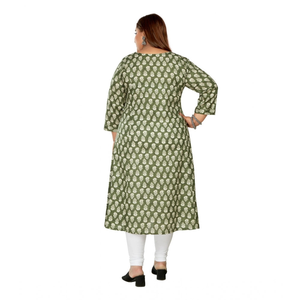 Women's Casual 3/4th Sleeve Printed Pure Cotton Prince Cut A-Line Kurti (Green)