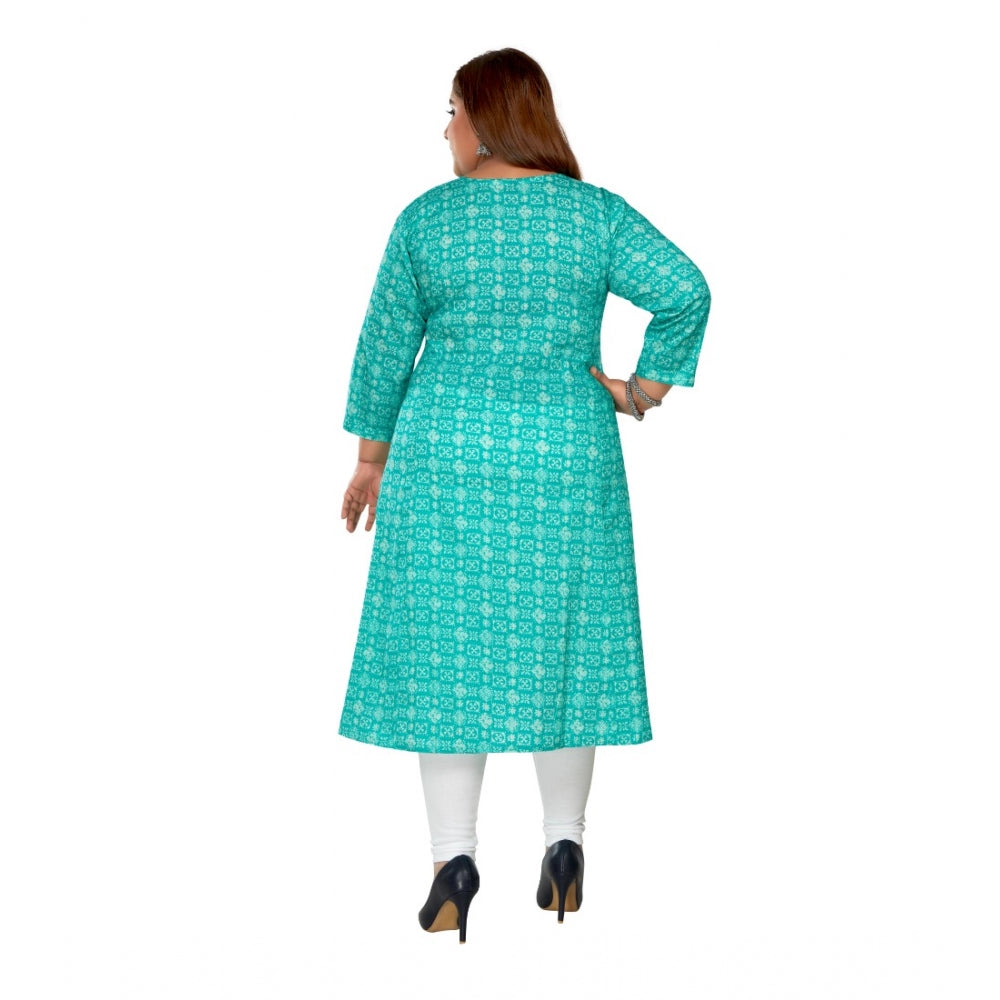 Women's Casual 3/4th Sleeve Regular Printed Pure Cotton Prince Cut A-Line Kurti (Turquoise)