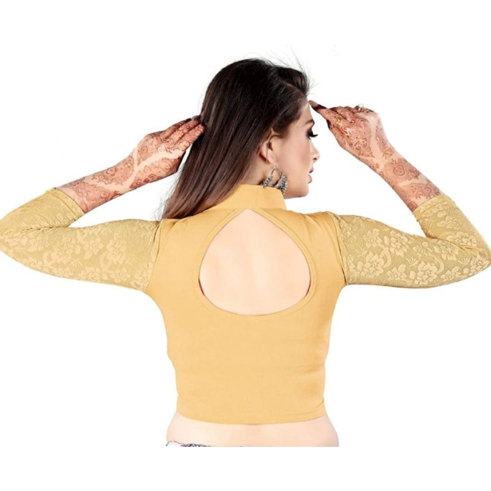 3/4 th Sleeve Cotton Lycra Readymade Blouse (Beige, Free Size)