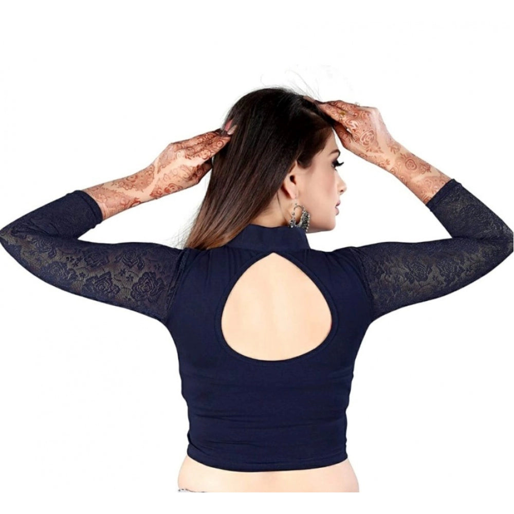 3/4 th Sleeve Cotton Lycra Readymade Blouse (Navy Blue, Free Size)