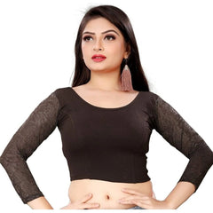 3/4 th Sleeve Cotton Lycra Readymade Blouse (Brown, Free Size)