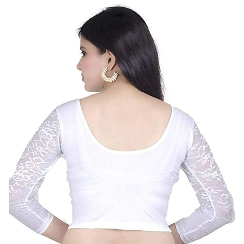 3/4 th Sleeve Cotton Lycra Readymade Blouse (White, Free Size)