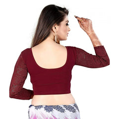 3/4 th Sleeve Cotton Lycra Readymade Blouse (Maroon, Free Size)