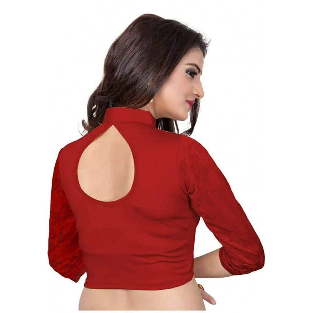 3/4 th Sleeve Cotton Lycra Readymade Blouse (Maroon, Free Size)