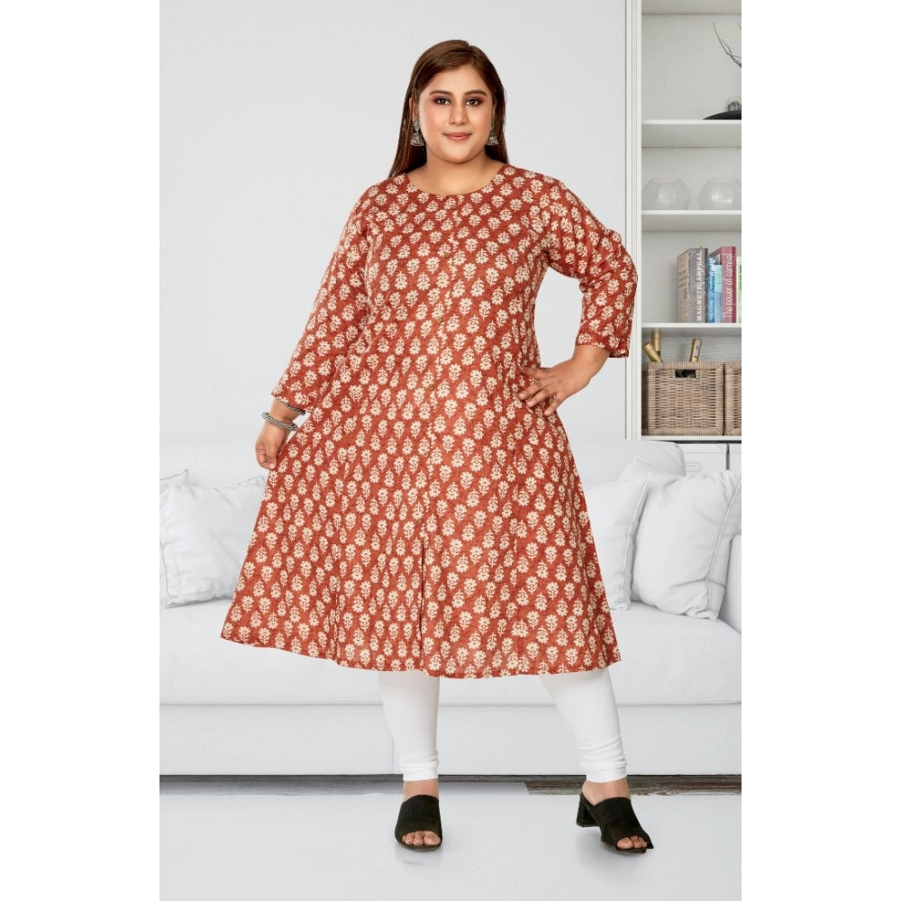 Women's Casual 3/4th Sleeve Printed Pure Cotton Prince Cut A-Line Kurti (Red)