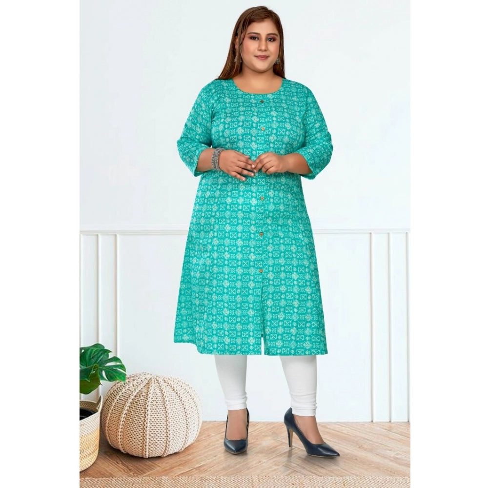 Women's Casual 3/4th Sleeve Regular Printed Pure Cotton Prince Cut A-Line Kurti (Turquoise)